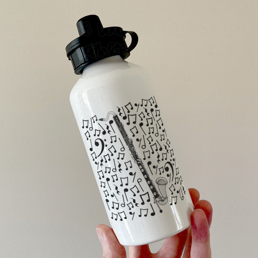 Bass Clarinet Musical Notes Water Bottle - Gift For Clarinetist - Woodwind Musician Orchestra Gift
