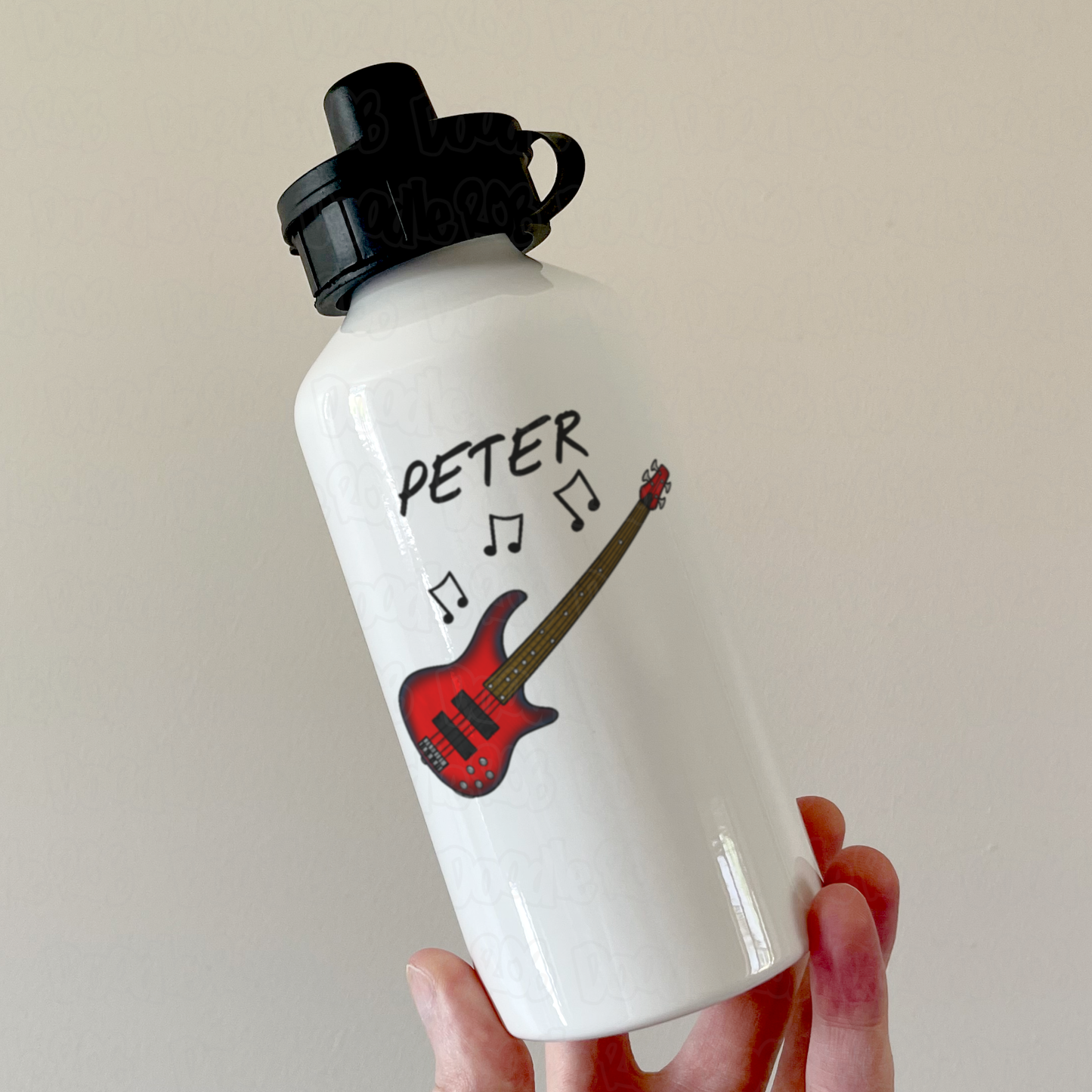 Bass Guitar Personalised Water Bottle (Red) - Custom Gift For Bassist - Bass Teacher Gift