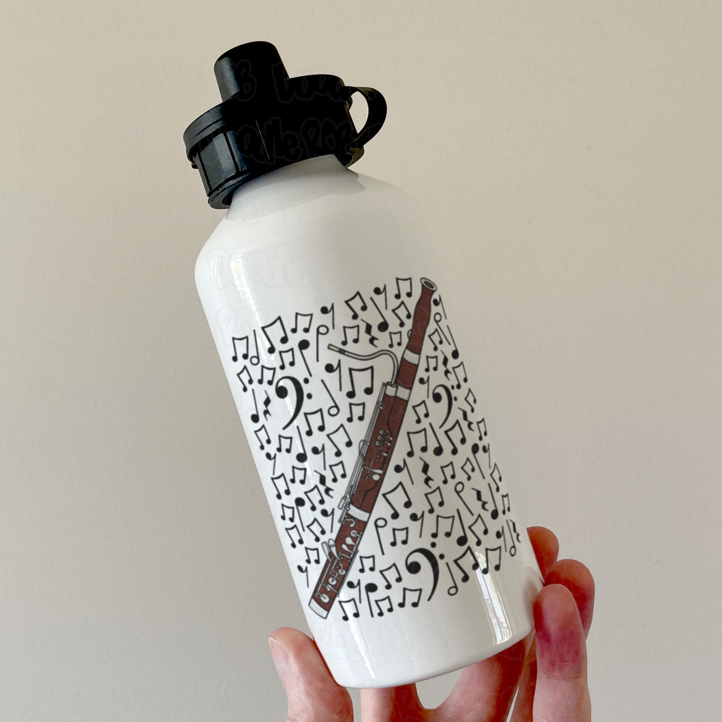 Bassoon Musical Notes Water Bottle - Gift For Bassoonist - Woodwind Musician Orchestra Gift
