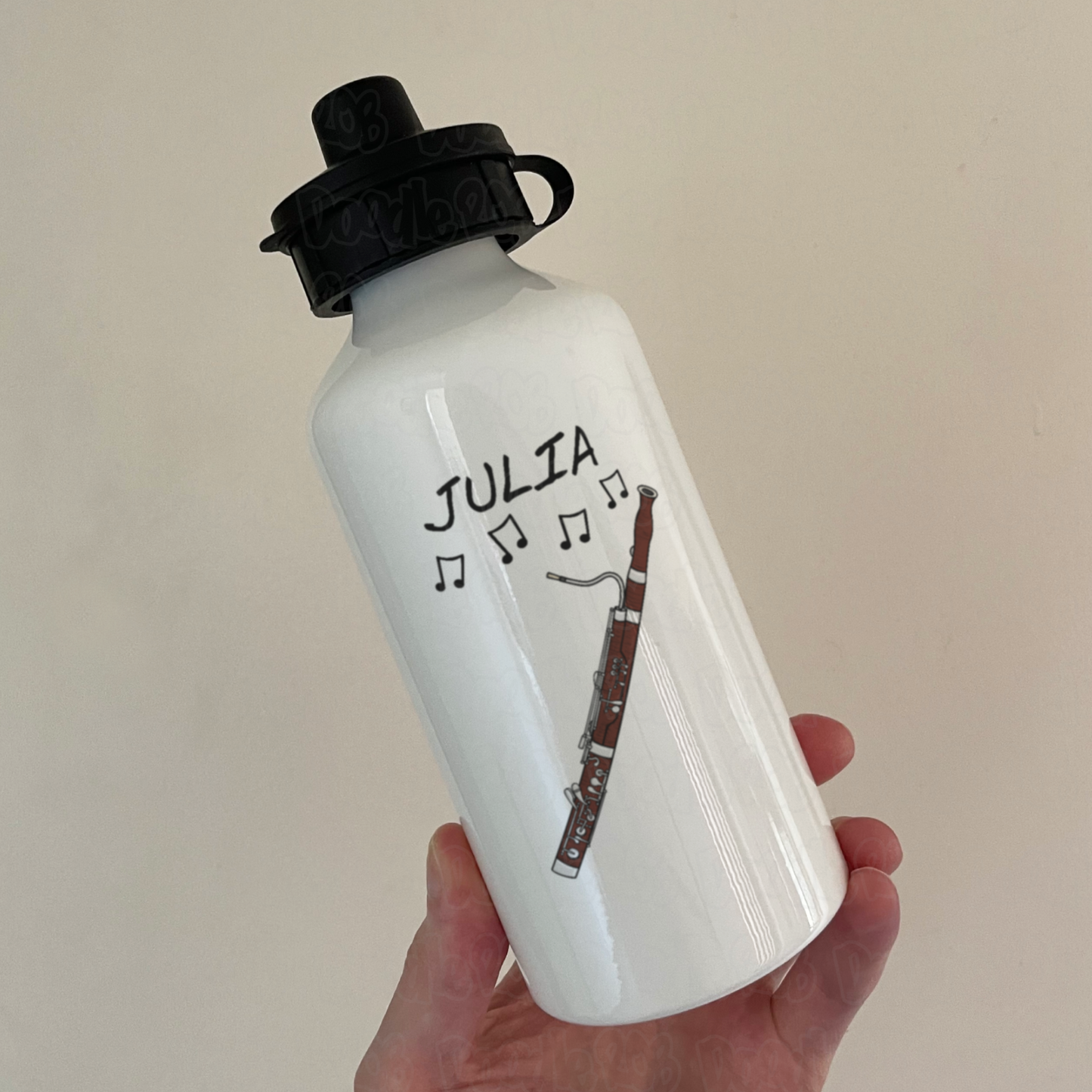 Bassoon Personalised Water Bottle - Custom Bassoon Water Bottle - Bassoonist Personalised Gift