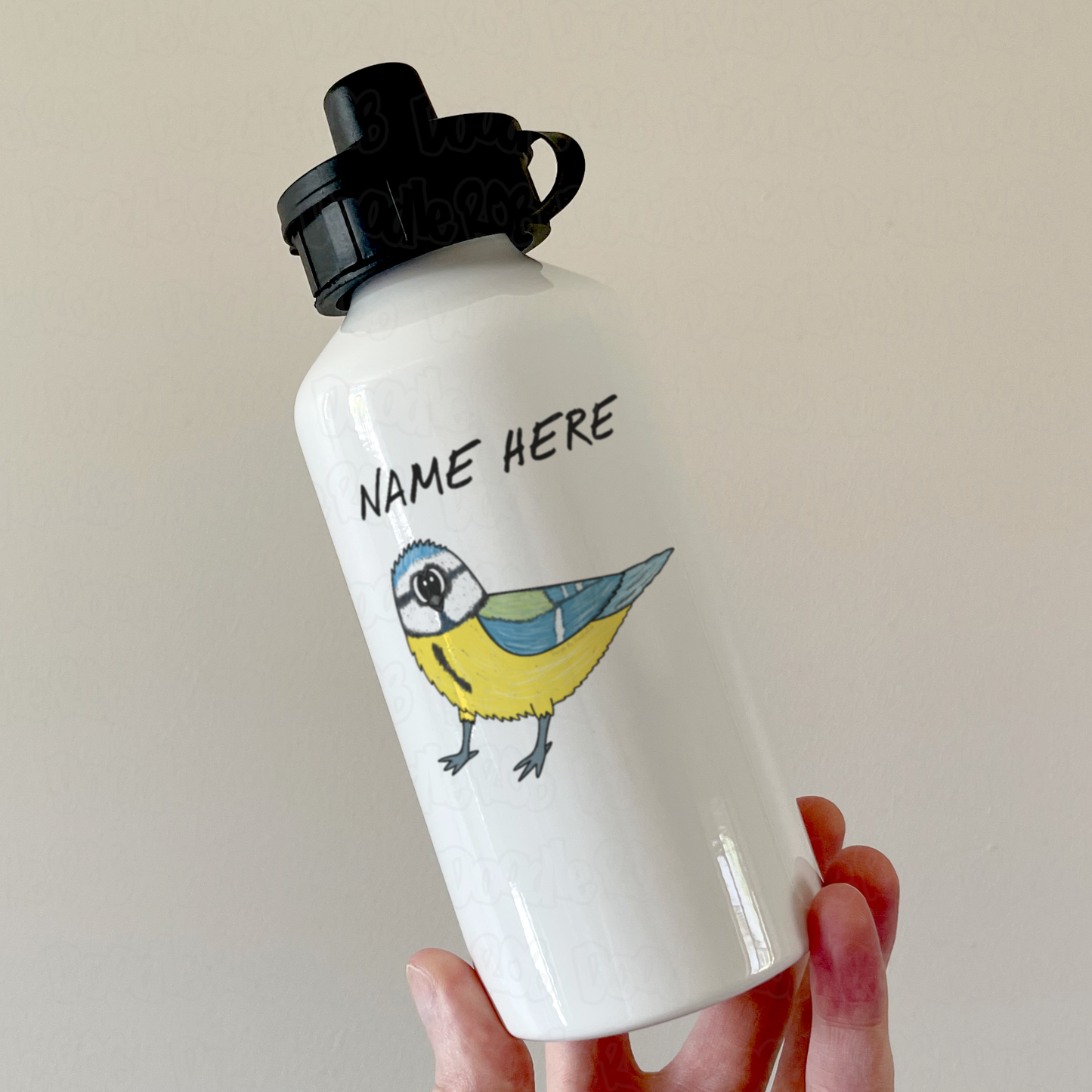 Blue Tit Bird Personalised Water Bottle - Custom Wildlife Water Bottle - Gift For Bird Watcher - Nature Lover Water Bottle