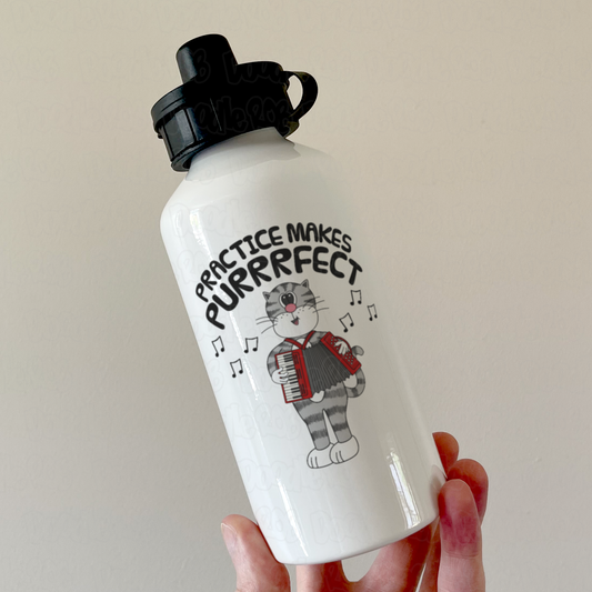 Cat Accordion Water Bottle - Practice Makes Purrrfect - Gift For Accordionist - Folk Musician Gift