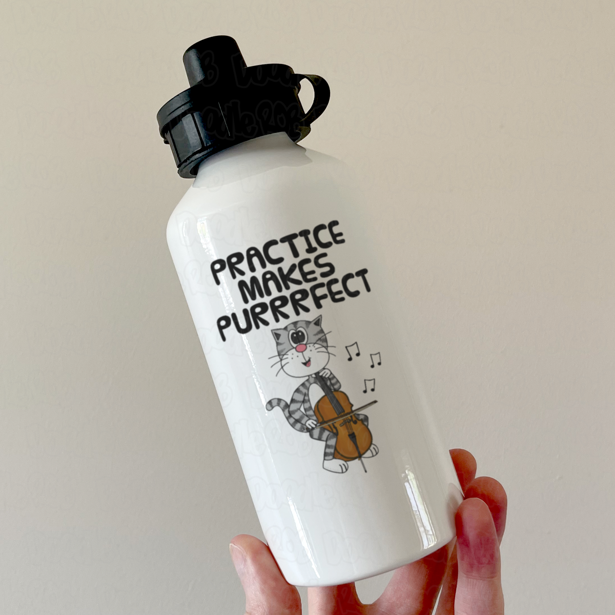 Cat Cello Water Bottle - Practice Makes Purrrfect - Gift For Cellist - Funny Music Teacher Orchestra Gift