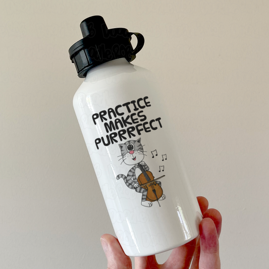 Cat Cello Water Bottle - Practice Makes Purrrfect - Gift For Cellist - Funny Music Teacher Orchestra Gift
