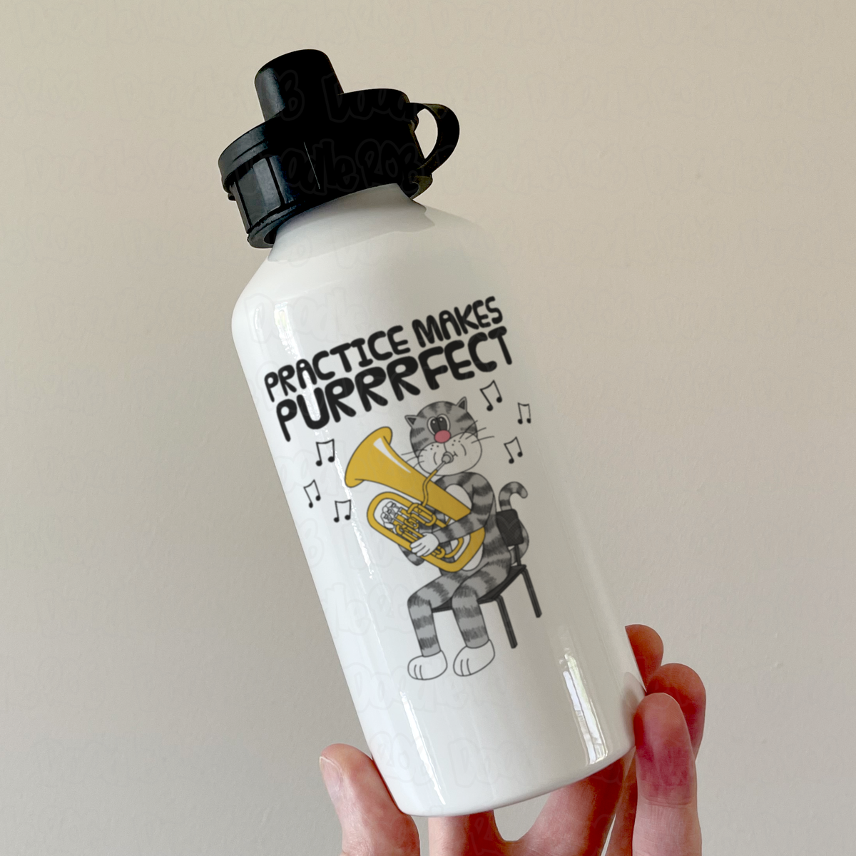 Cat Euphonium Water Bottle - Practice Makes Purrrfect - Gift For Euphoniumist - Brass Musician Gift