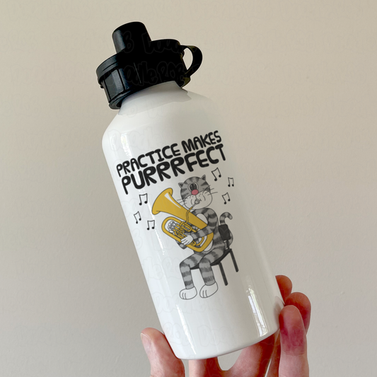 Cat Euphonium Water Bottle - Practice Makes Purrrfect - Gift For Euphoniumist - Brass Musician Gift