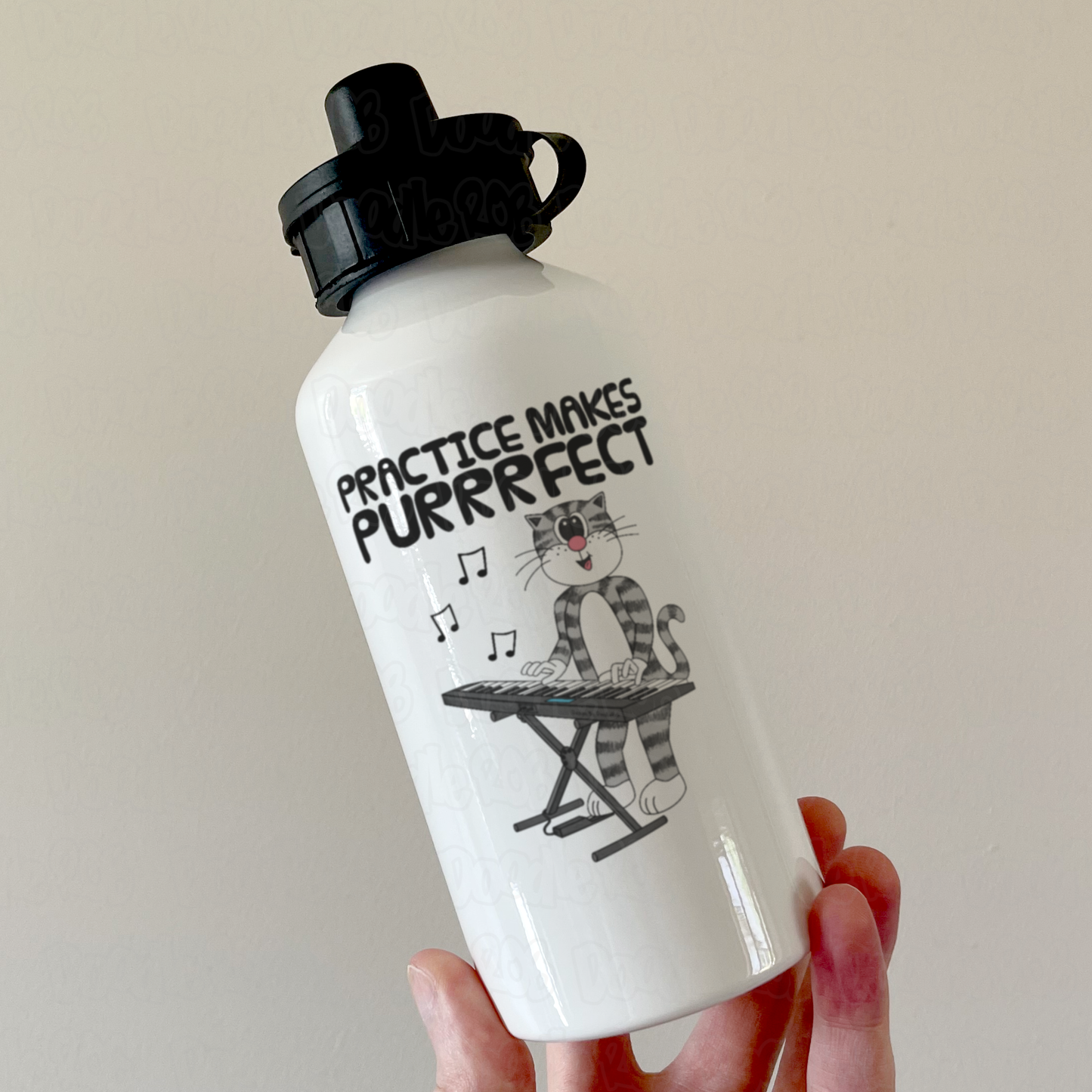 Cat Piano Water Bottle - Cat Playing Keyboard - Funny Pianist Gift - Keyboard Teacher Water Bottle