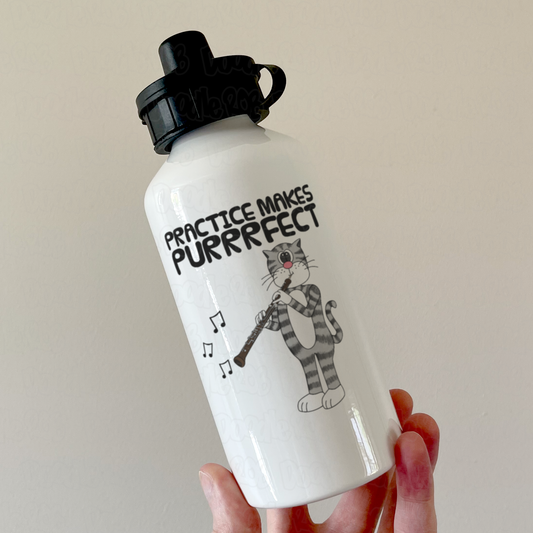Cat Oboe Water Bottle - Practice Makes Purrrfect - Gift For Oboist - Woodwind Musician Gift