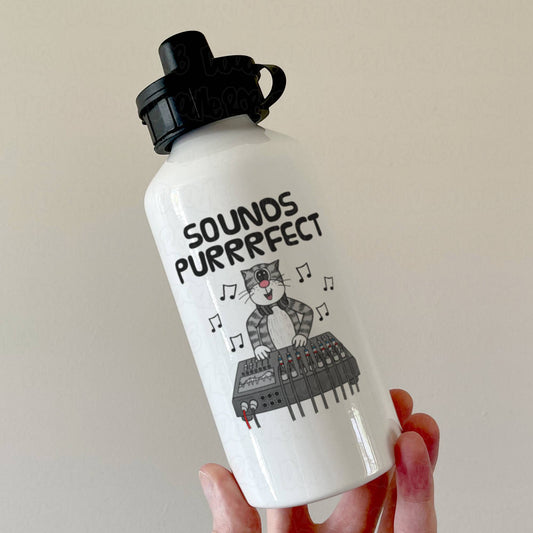 Cat Sound Engineer Water Bottle - Sounds Purrrfect - Gift For Audio Engineer - Funny Sound Guy Gift