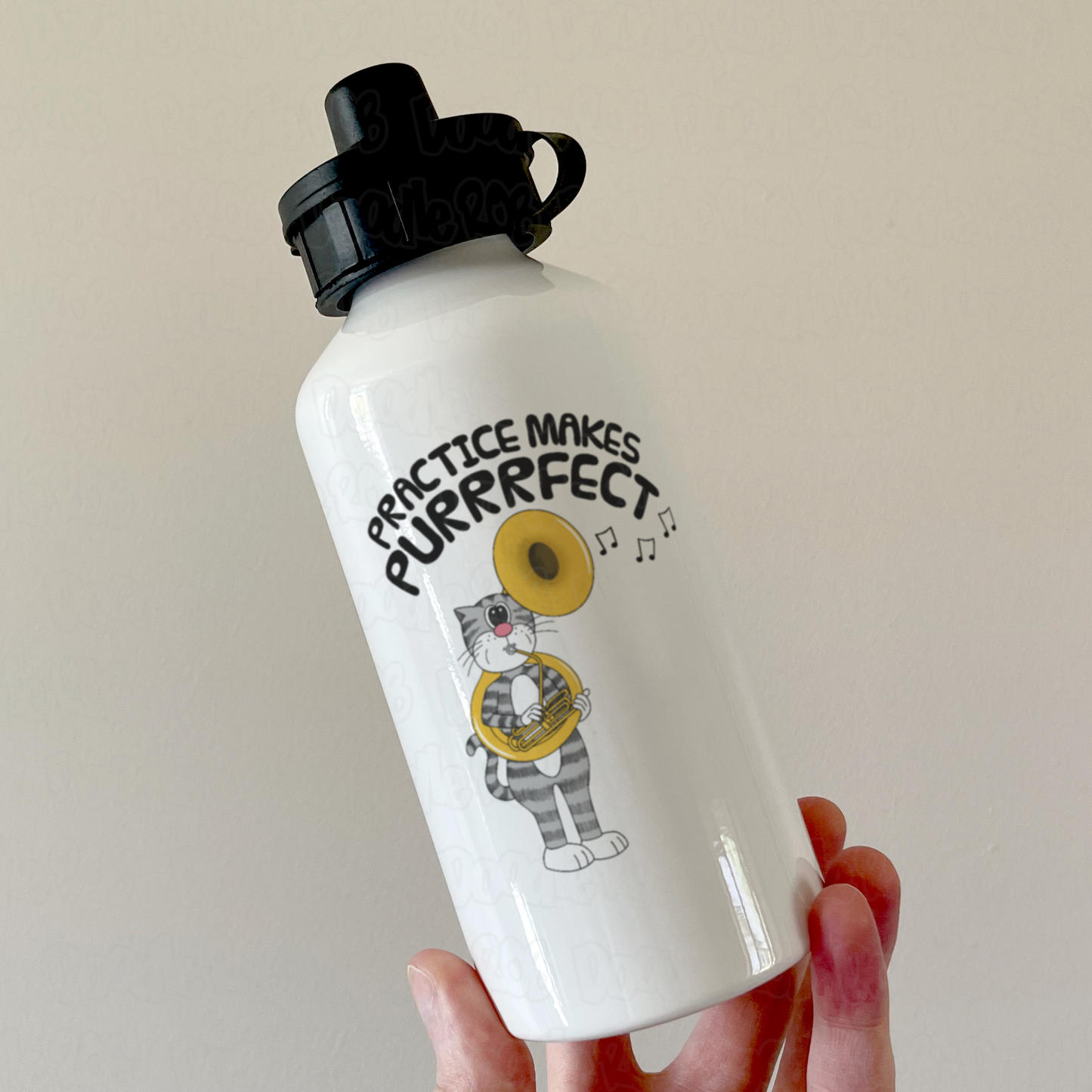 Cat Sousaphone Water Bottle - Practice Makes Purrrfect - Gift For Sousaphonist - Brass Musician Gift