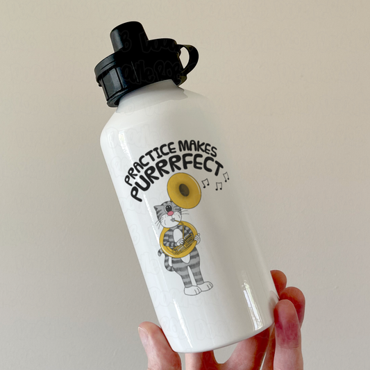 Cat Sousaphone Water Bottle - Practice Makes Purrrfect - Gift For Sousaphonist - Brass Musician Gift