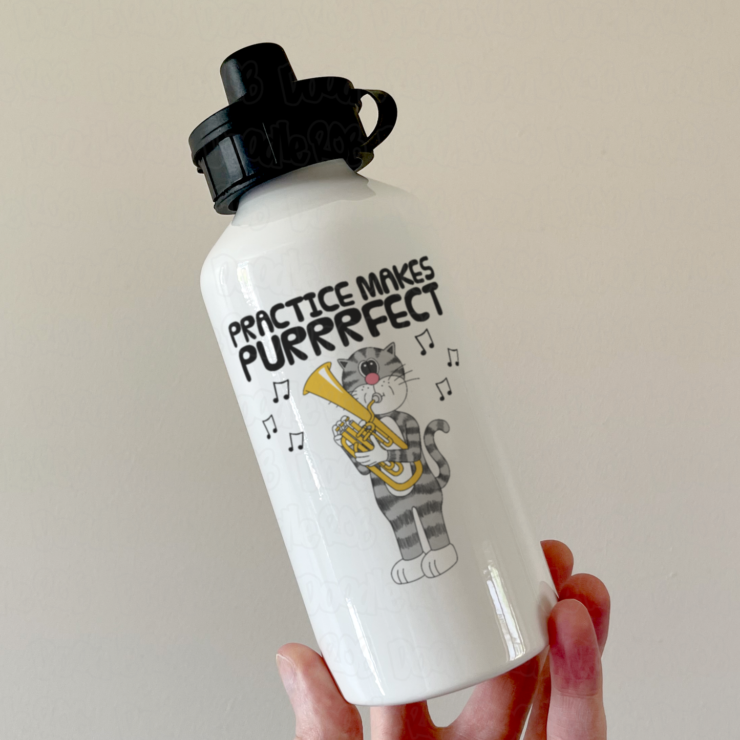 Cat Tenor Horn Water Bottle - Practice Makes Purrrfect - Gift For Hornist - Brass Musician Gift
