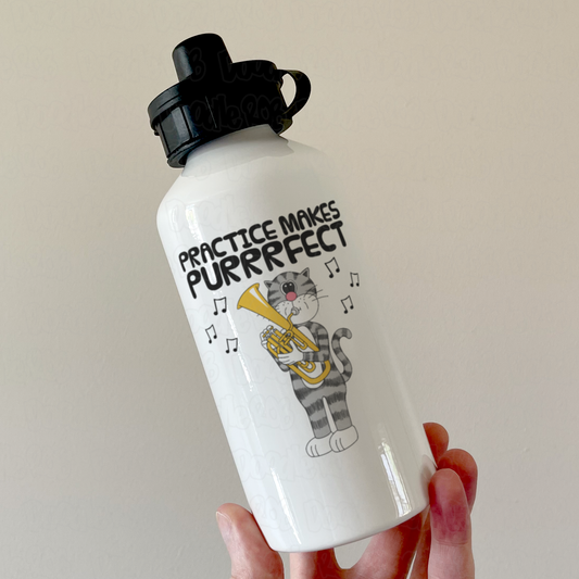 Cat Tenor Horn Water Bottle - Practice Makes Purrrfect - Gift For Hornist - Brass Musician Gift