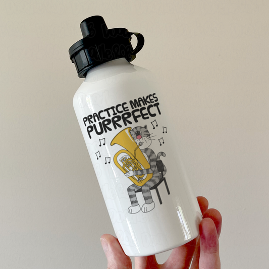 Cat Tuba Water Bottle - Practice Makes Purrrfect - Gift For Tubaist - Brass Musician Gift