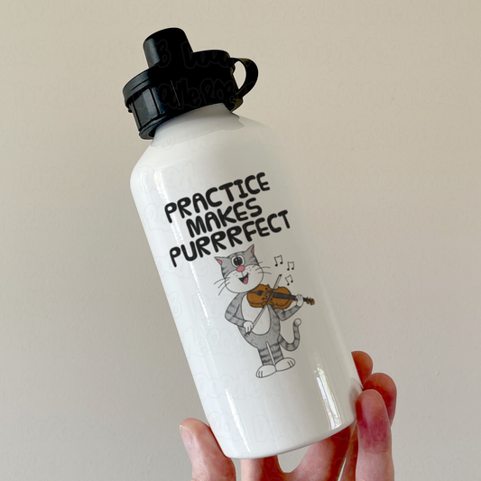 Cat Violin Water Bottle - Practice Makes Purrrfect - Gift For Violinist - Funny Music Teacher Orchestra Gift