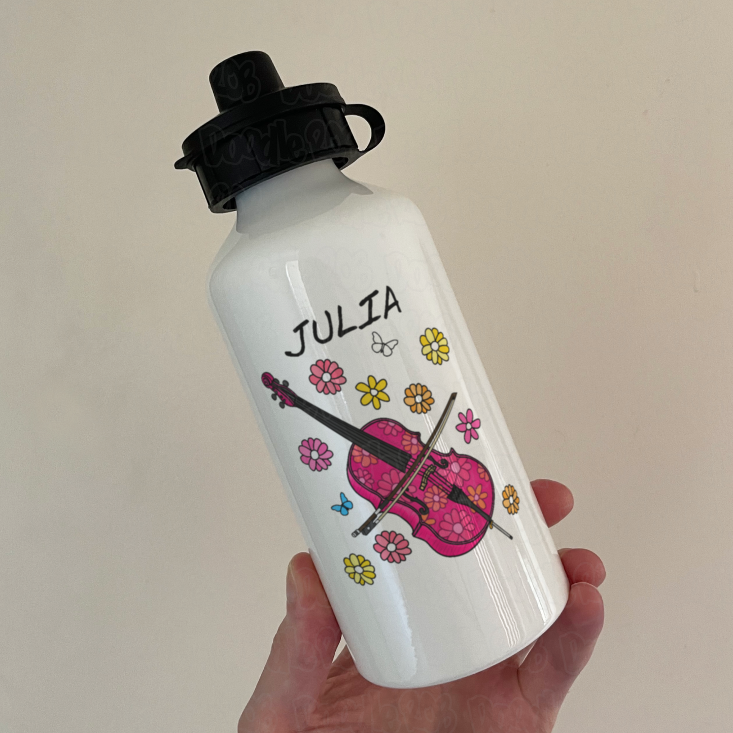 Floral Cello Personalised Water Bottle - Custom Cello Water Bottle - Musician Gift For Her