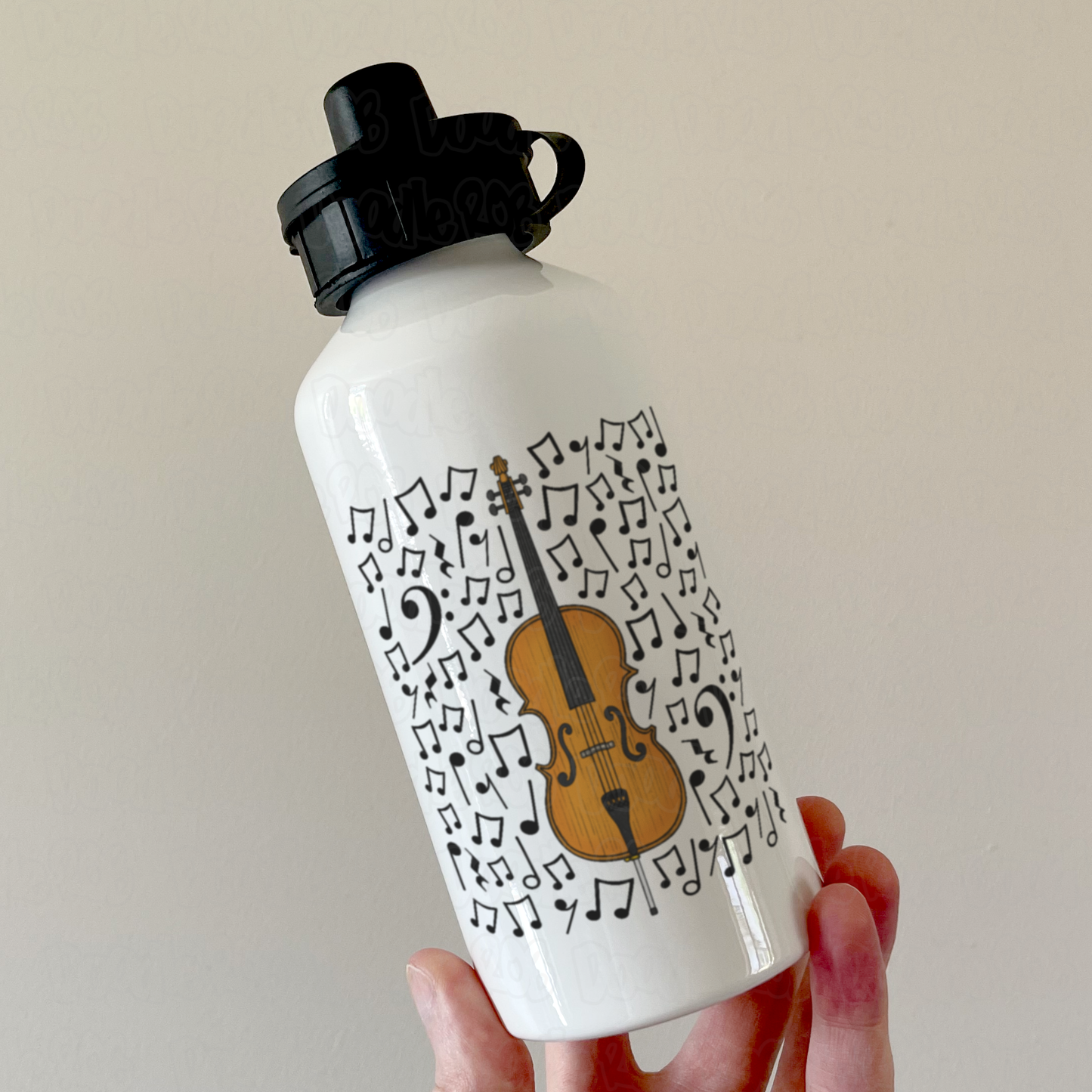 Cello Musical Notes Water Bottle - Cellist Water Bottle - String Musician Orchestra Gift