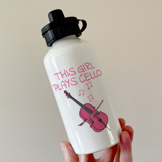 Pink Cello Water Bottle - This Girl Plays Cello - Female Cellist Water Bottle - String Musician Gift For Her