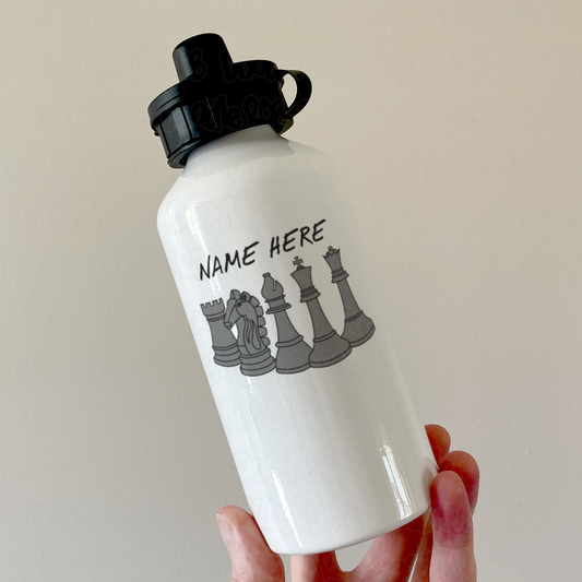 Chess Custom Water Bottle (Dark Chess Pieces) - Personalised Gift For Chess Player - Chess Teacher Gift