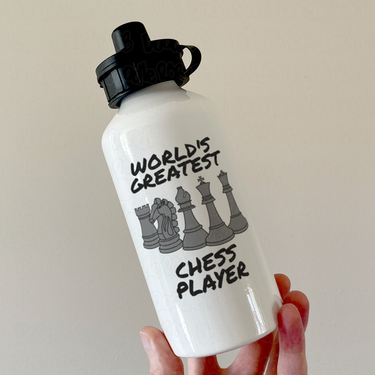 Funny Chess Water Bottle (Black Pieces) - World's Greatest Chess Player - Chess Teacher Gift