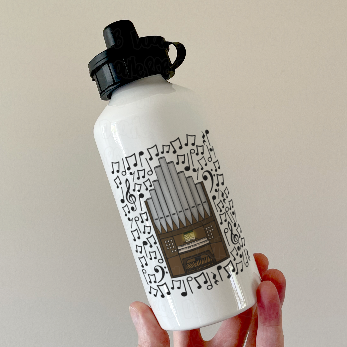 Church Organ Musical Notes Water Bottle - Gift For Organist - Pipe Organ Church Musician Gift