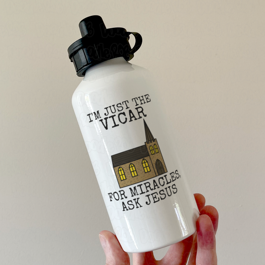 Church Vicar Water Bottle - For Miracles, Ask Jesus - Christian Ordination Gift