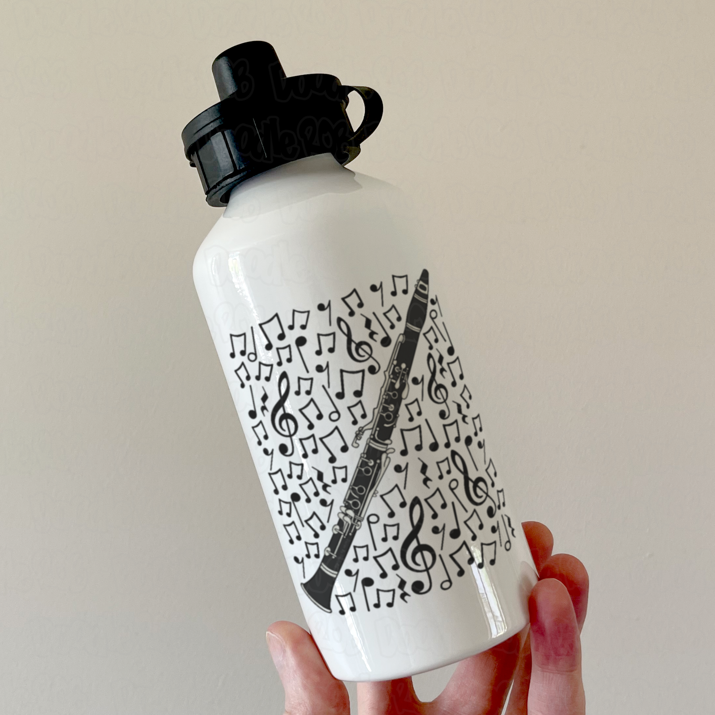 Clarinet Musical Notes Water Bottle - Gift For Clarinetist - Woodwind Musician Orchestra Gift