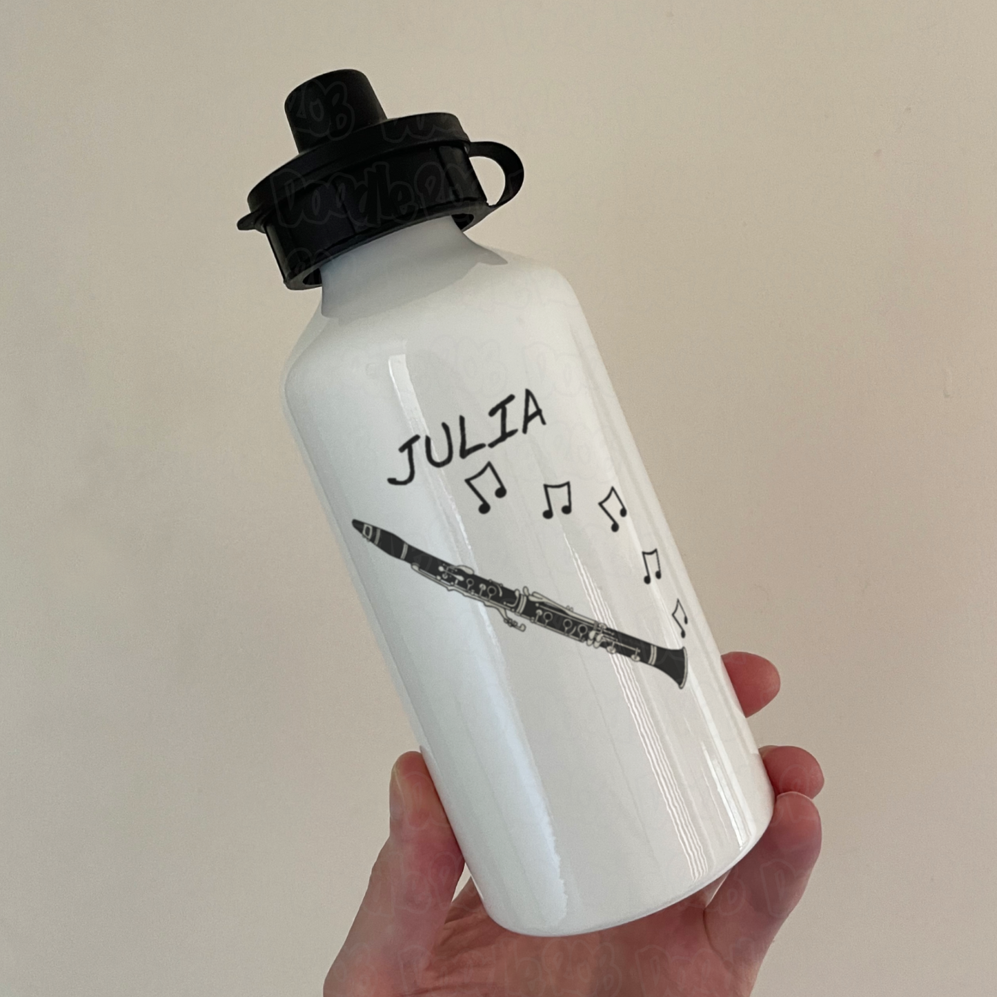Clarinet Personalised Water Bottle - Clarinetist Custom Gift - Woodwind Teacher Water Bottle