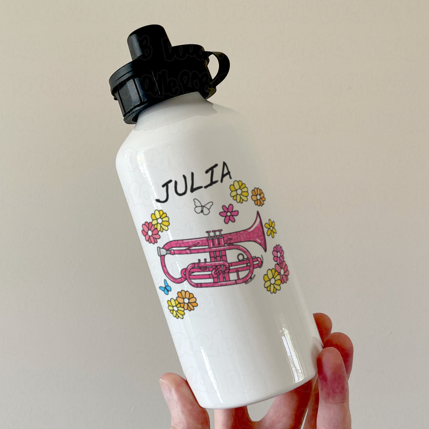 Floral Cornet Water Bottle - Custom Cornetist Water Bottle - Personalised Brass Musician Gift