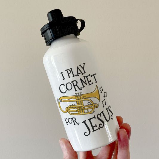 Christian Cornet Water Bottle - I Play Cornet For Jesus - Church Cornetist