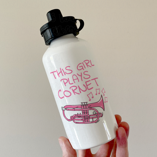 Pink Cornet Water Bottle - This Girl Plays Cornet - Female Cornetist - Brass Musician Gift For Her