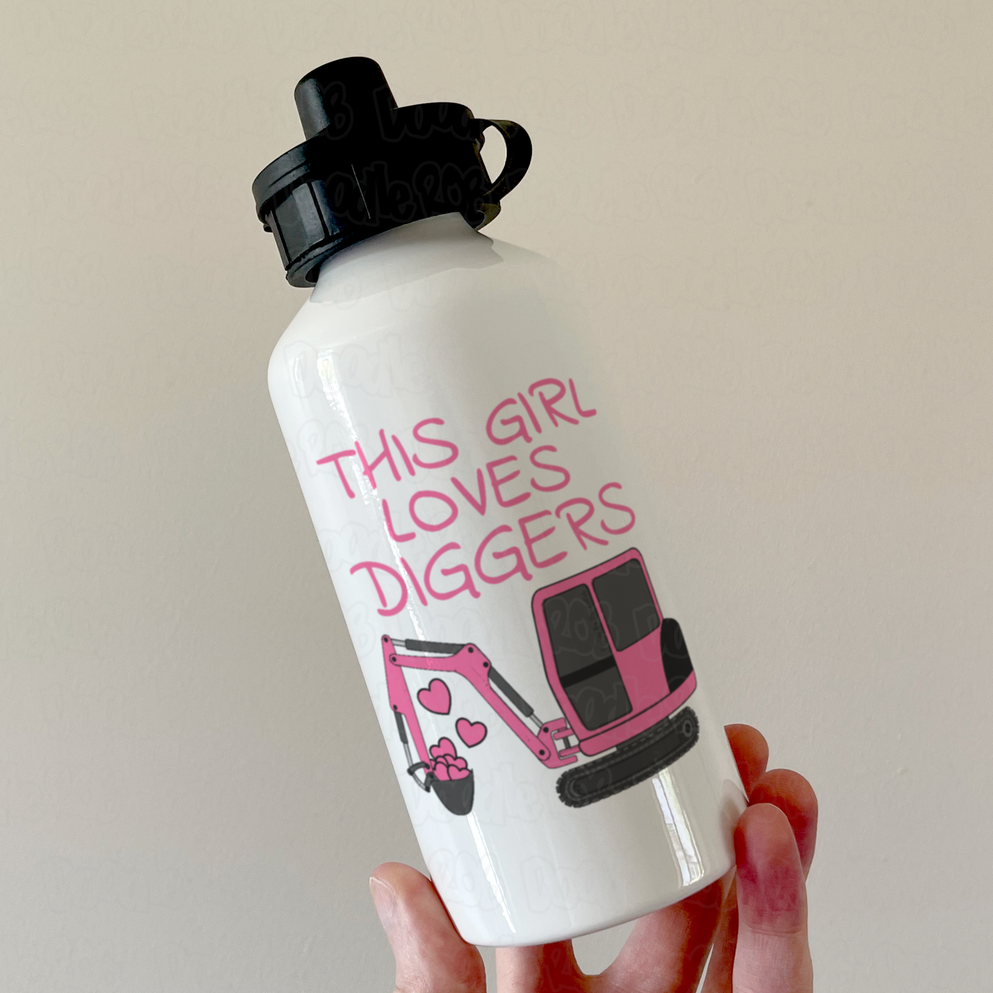 Girl's Digger Water Bottle - This Girl Loves Diggers - Pink Digger Water Bottle - Female Construction Worker Gift