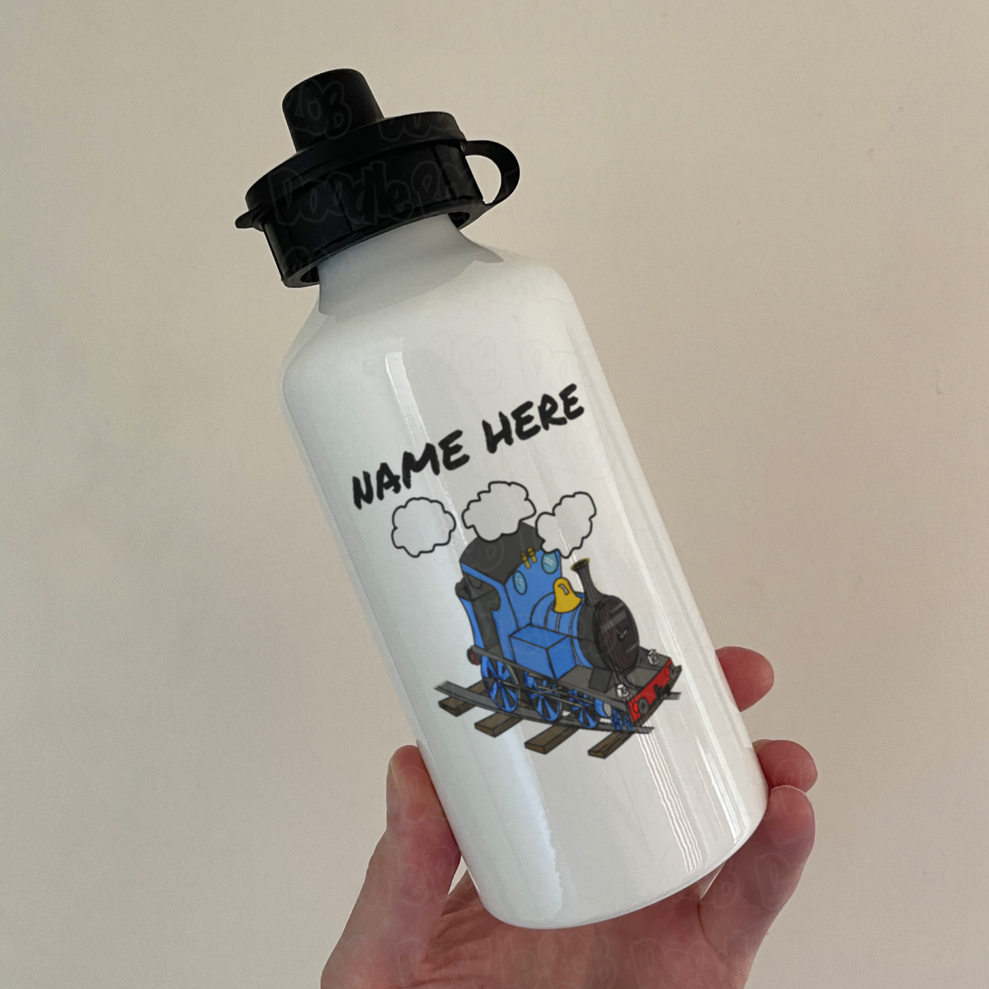 Steam Train Personalised Water Bottle (Blue) - Custom Railway Gift