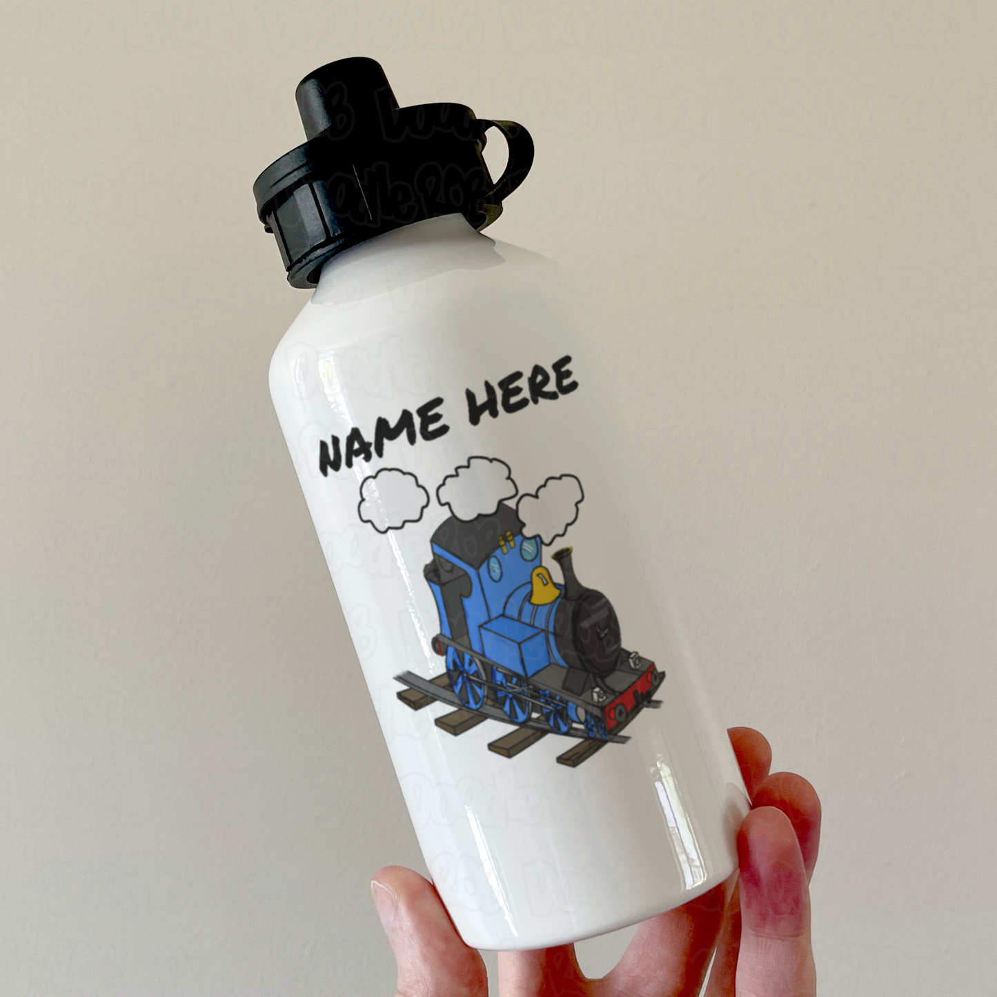 Steam Train Personalised Water Bottle (Blue) - Custom Railway Gift