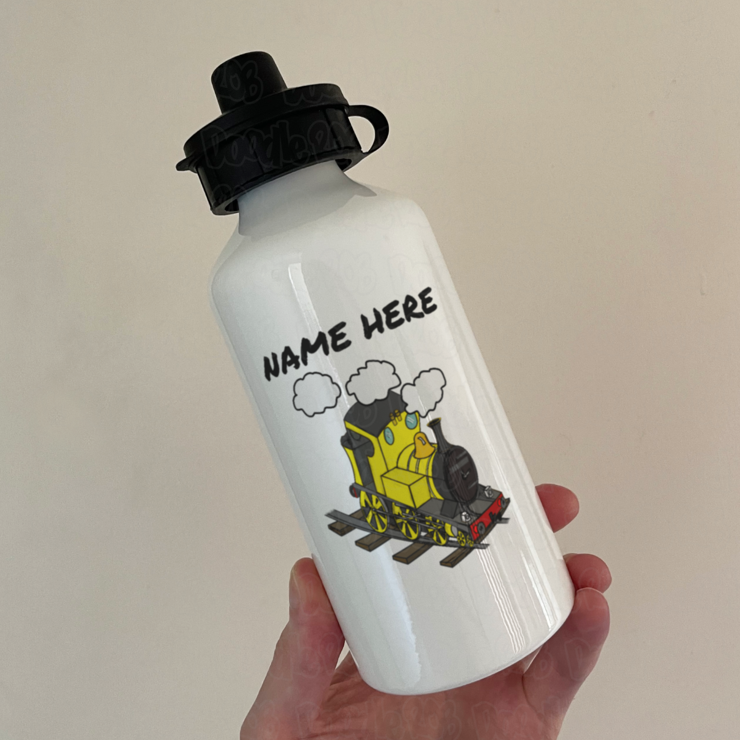 Steam Train Personalised Water Bottle (Yellow) - Custom Railway Gift