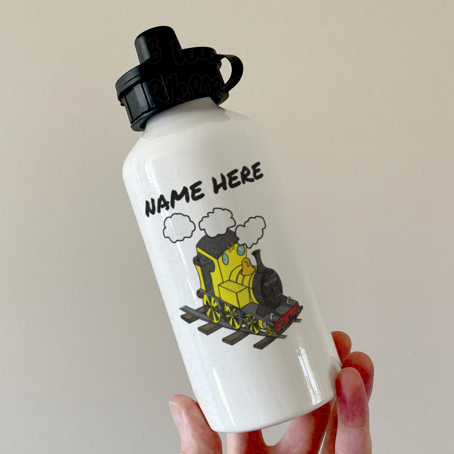 Steam Train Personalised Water Bottle (Yellow) - Custom Railway Gift