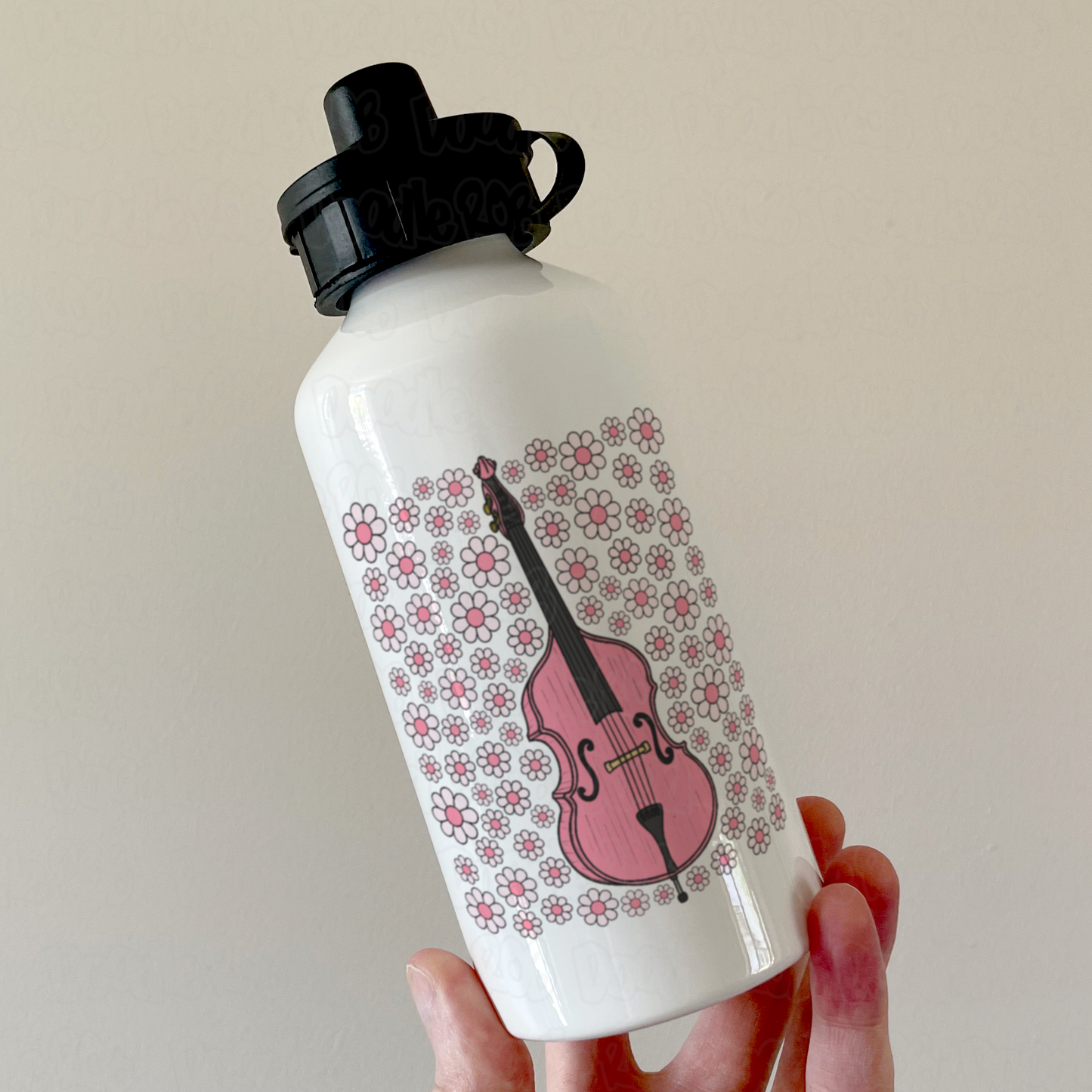 Double Bass Floral Water Bottle (Pink Flowers) - Female Bassist - Musician Gift For Girl