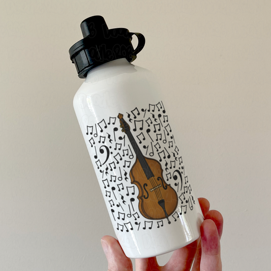 Double Bass Musical Notes Water Bottle - Gift For Bassist - Jazz Musician - Music Teacher Gift