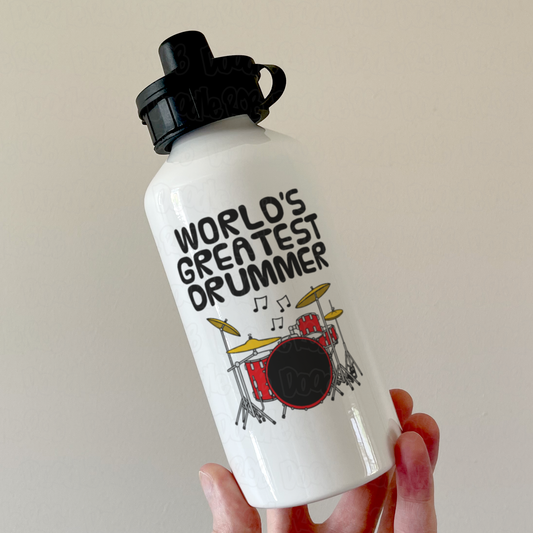 Funny Drummer Water Bottle - World's Greatest Drummer - Drum Teacher Gift - Drum Kit Water Bottle