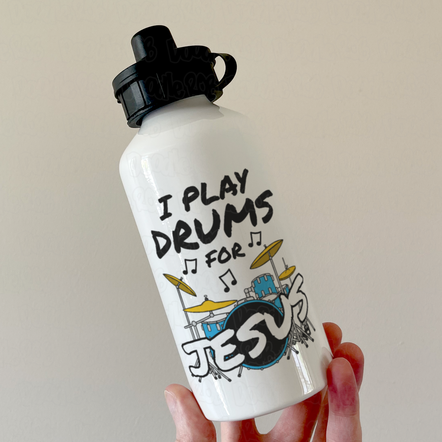 Church Drummer Water Bottle - I Play Drums For Jesus - Worship Drummer Gift