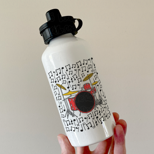Drum Kit Musical Notes Water Bottle - Gift For Drummer - Drum Teacher Water Bottle - Percussionist Gift