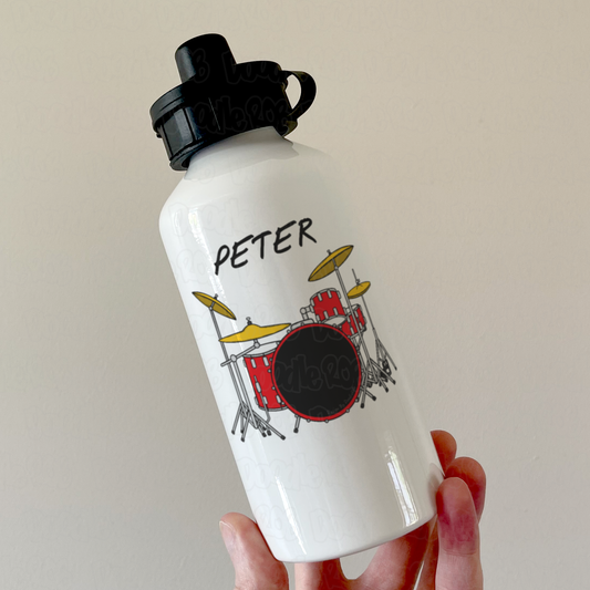 Drummer Personalised Water Bottle (Red) - Custom Drummer Water Bottle - Gift For Drum Teacher