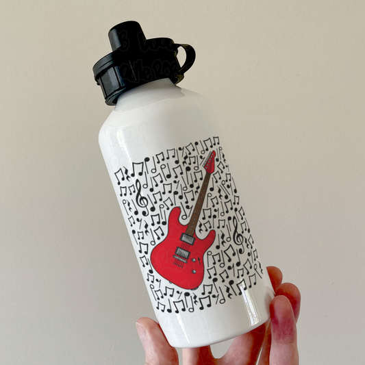Electric Guitar Musical Notes Water Bottle (Red) - Guitar Teacher Water Bottle - Gift For Guitarist