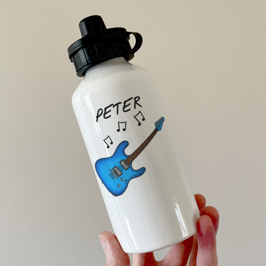 Personalised Guitar Water Bottle (Blue) - Gift For Electric Guitarist - Custom Electric Guitar Water Bottle
