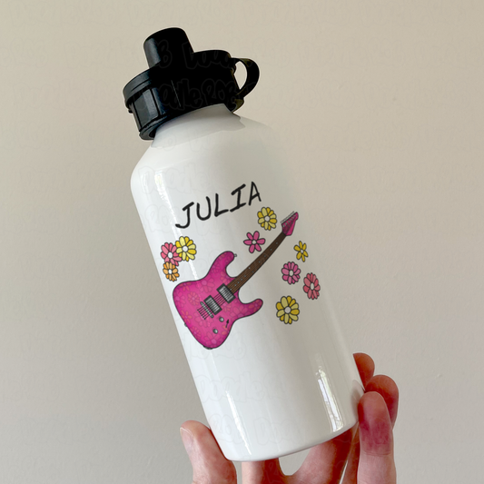 Floral Electric Guitar Personalised Water Bottle - Custom Guitar Water Bottle - Female Guitarist Gift