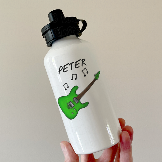 Custom Electric Guitar Water Bottle (Green) - Personalised Guitarist Gift - Guitar Teacher Water Bottle