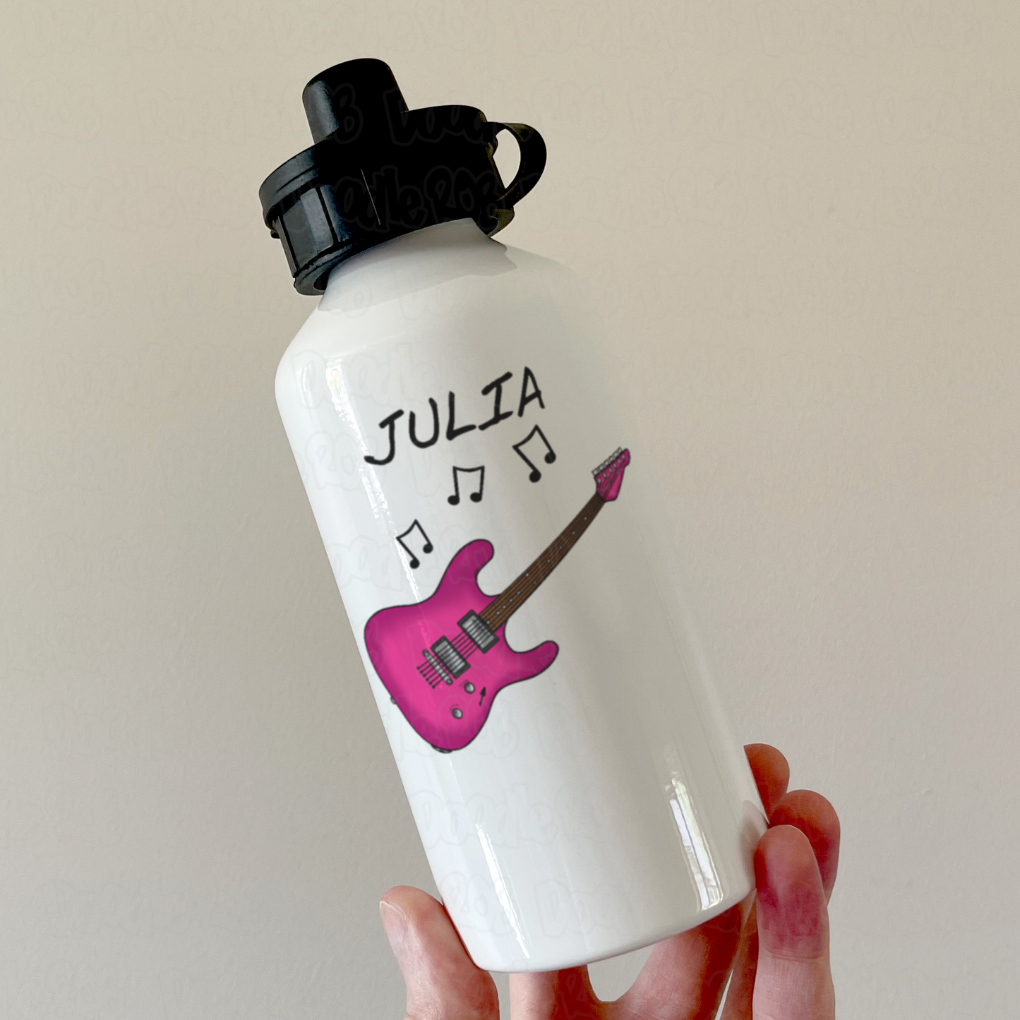 Personalised Guitar Water Bottle (Pink) - Guitar Gift For Girl - Custom Guitarist Water Bottle