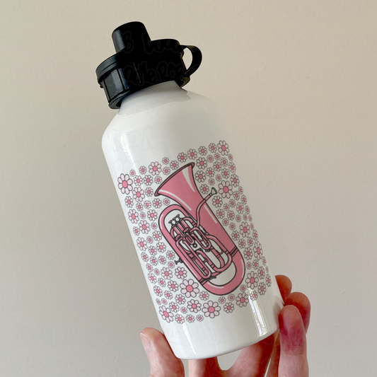 Euphonium Floral Water Bottle (Pink Flowers) - Female Euphoniumist - Brass Musician Gift For Girl