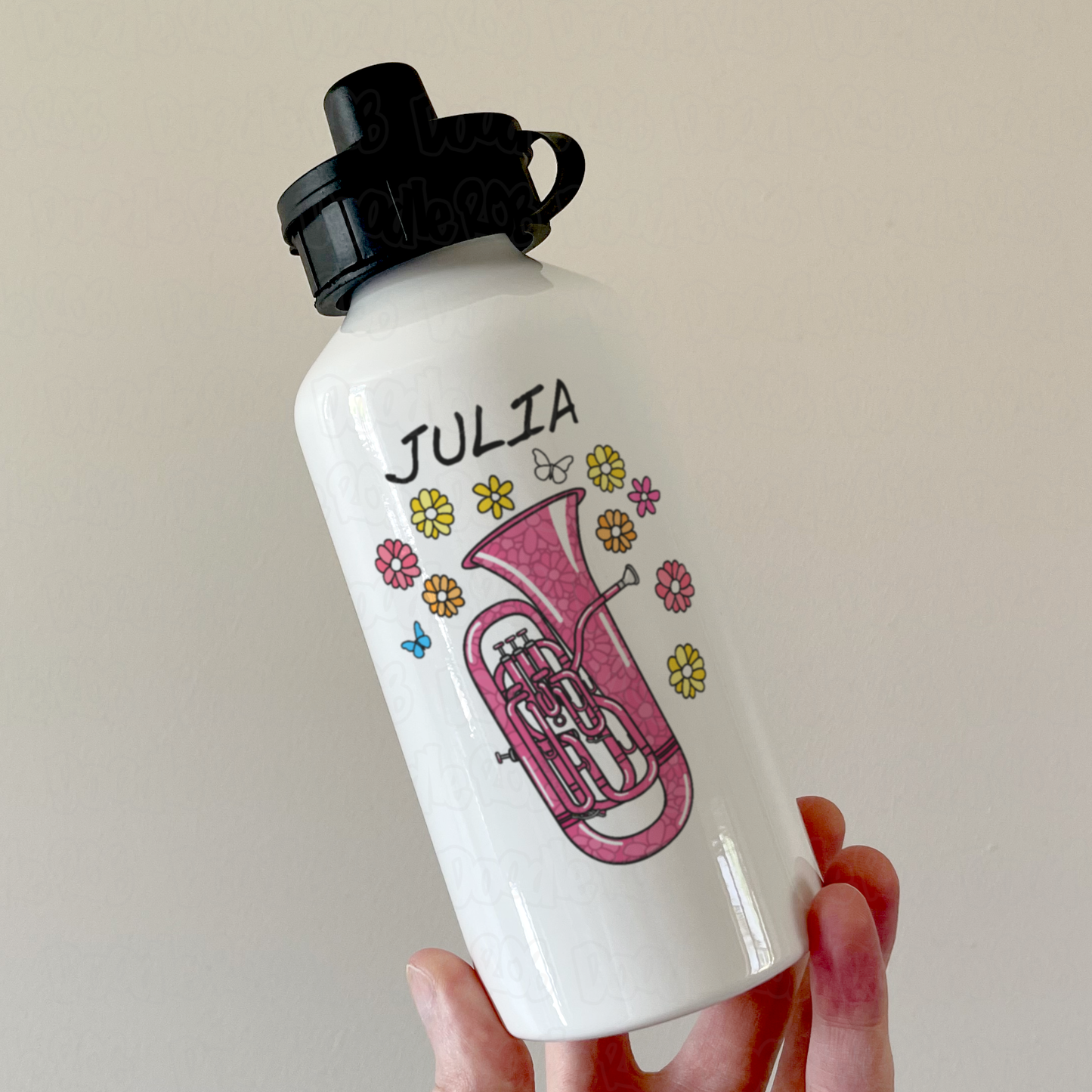 Floral Euphonium Water Bottle - Custom Euphonium Water Bottle - Personalised Brass Musician Gift