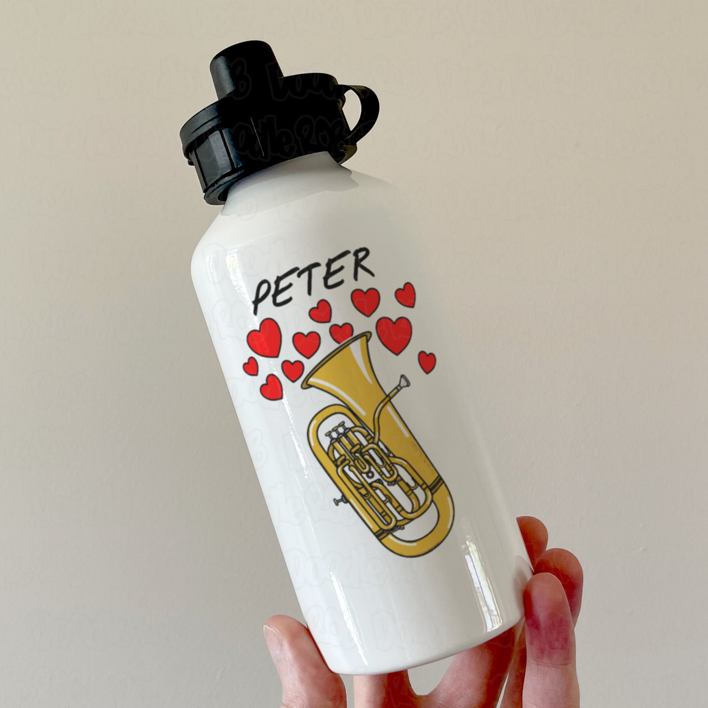 Personalised Euphonium Water Bottle (Hearts) - Euphoniumist Custom Gift - Brass Musician Water Bottle
